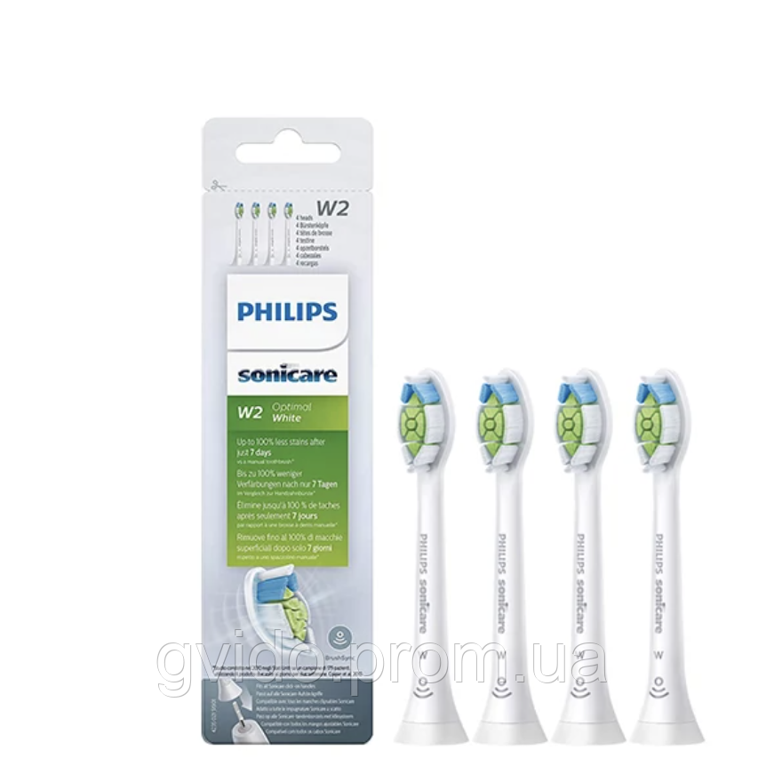 Насадки для Philips Sonicare W2 Optimal White електричної зубної щітки білі 4 шт середньої жорсткості HX6062/1