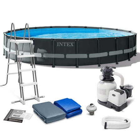 Каркасний басейн Intex 26334 (610х122 см) (Пісочний фільтр-насос 6000 л/год, драбина, тент, підстилка), фото 1