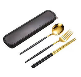 Набір столових предметів CQ (ложка, вилка, палички для їжі) Золотистий