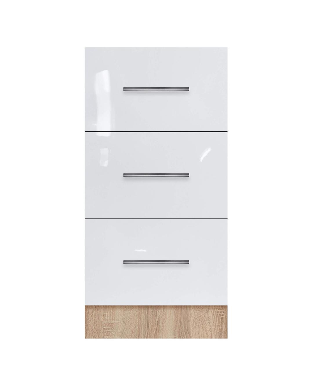 Тумба з трьома ящиками (без стільниці) ЛЮКС із фарбованими МДФ фасадами ширина 300 МАКСІ-Мебель Дуб сонома/Білий, фото 1