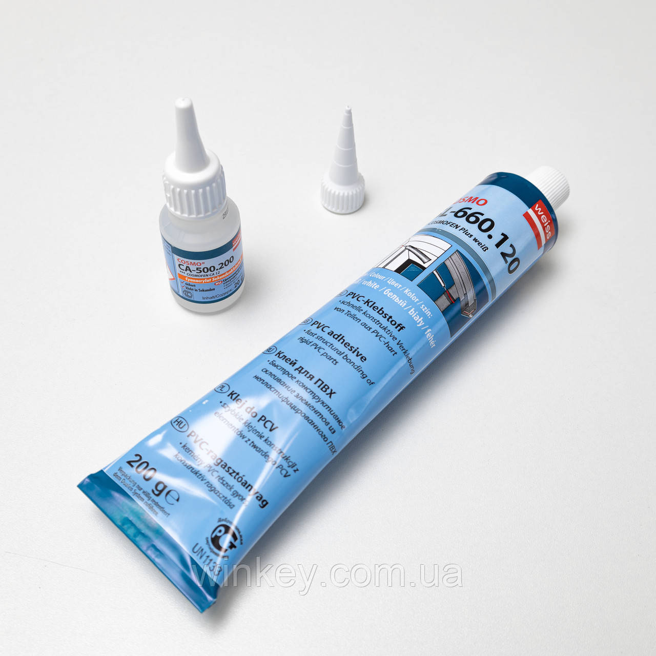Суперклей Cosmofen CA 500.200 з рідким пластиком Cosmofen SL-660.120 білий