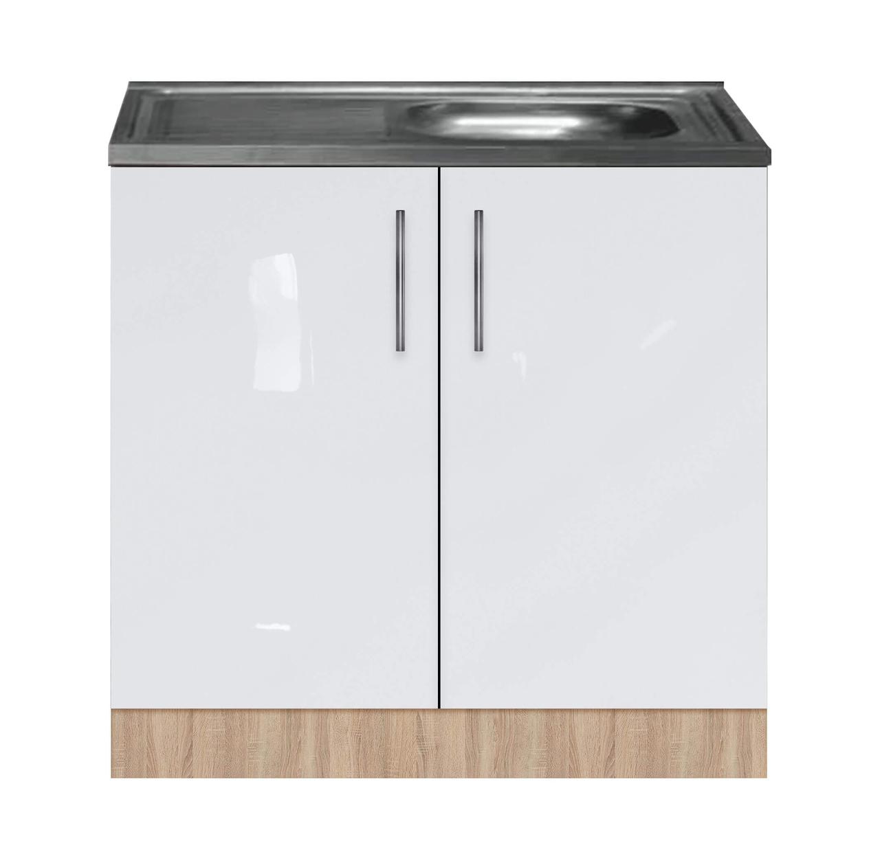 Тумба-мийка (двохдверна) з накладною мийкою ЛЮКС з фарбованими МДФ фасадами ширина 600 МАКСІ-Мебель Дуб, фото 1