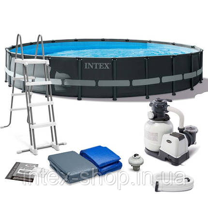 Каркасний басейн Intex 26334 (610х122 см) (Пісочний фільтр-насос 6000 л/год, драбина, тент, підстилка), фото 1