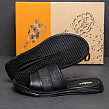 Чоловічі шкіряні літні шльопанці-сланці Jordan, чоловічі чорні капці, шльопанці для чоловіків, фото 4