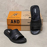 Чоловічі шкіряні літні шльопанці-сланці Jordan, чоловічі чорні капці, шльопанці для чоловіків, фото 2