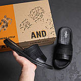 Чоловічі шкіряні літні шльопанці-сланці Jordan, чоловічі чорні капці, шльопанці для чоловіків, фото 5