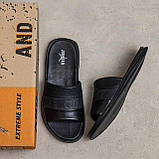 Чоловічі шкіряні літні шльопанці-сланці Jordan, чоловічі чорні капці, шльопанці для чоловіків, фото 3