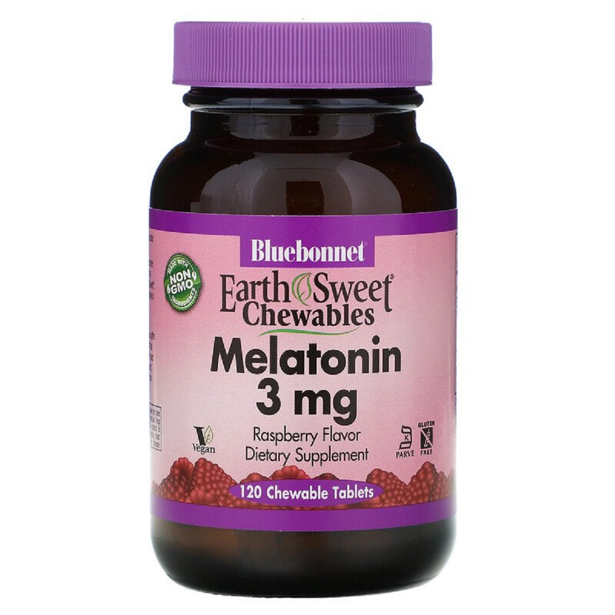 Мелатонин, Melatonin, 3 Мг, Bluebonnet Nutrition, EarthSweet, Малиновый ...