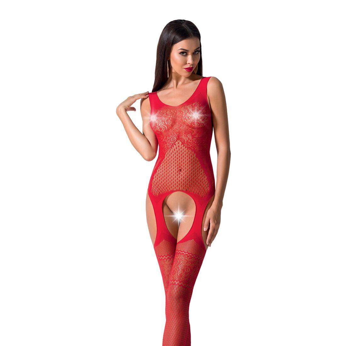Бодістокінг Passion BS061 red, комбінезон, імітація панчіх 18+