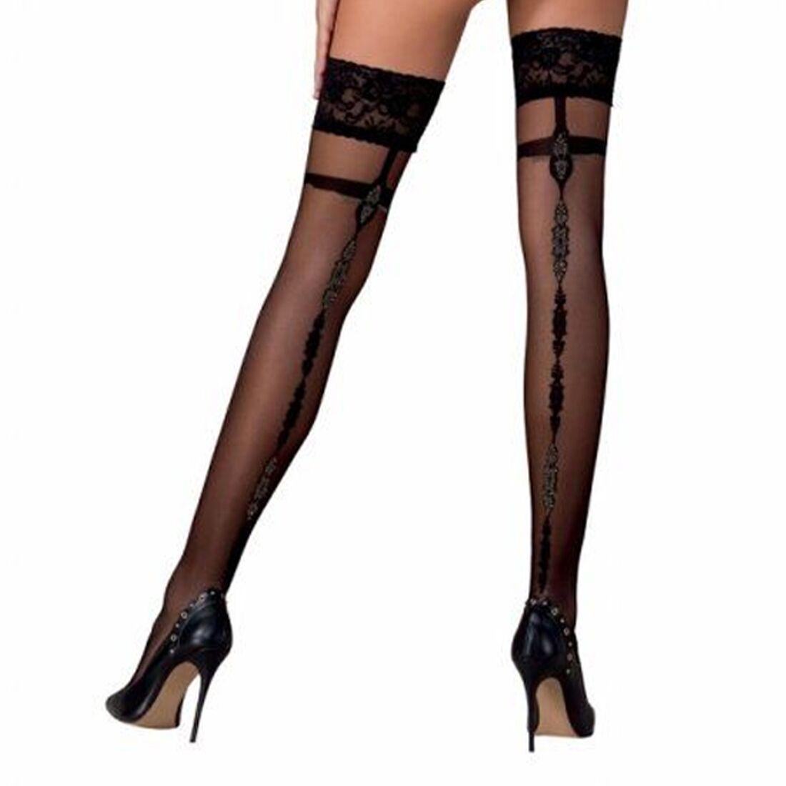 Панчохи з візерунковим швом позаду Passion ST114 5 (20 den), nero 18+