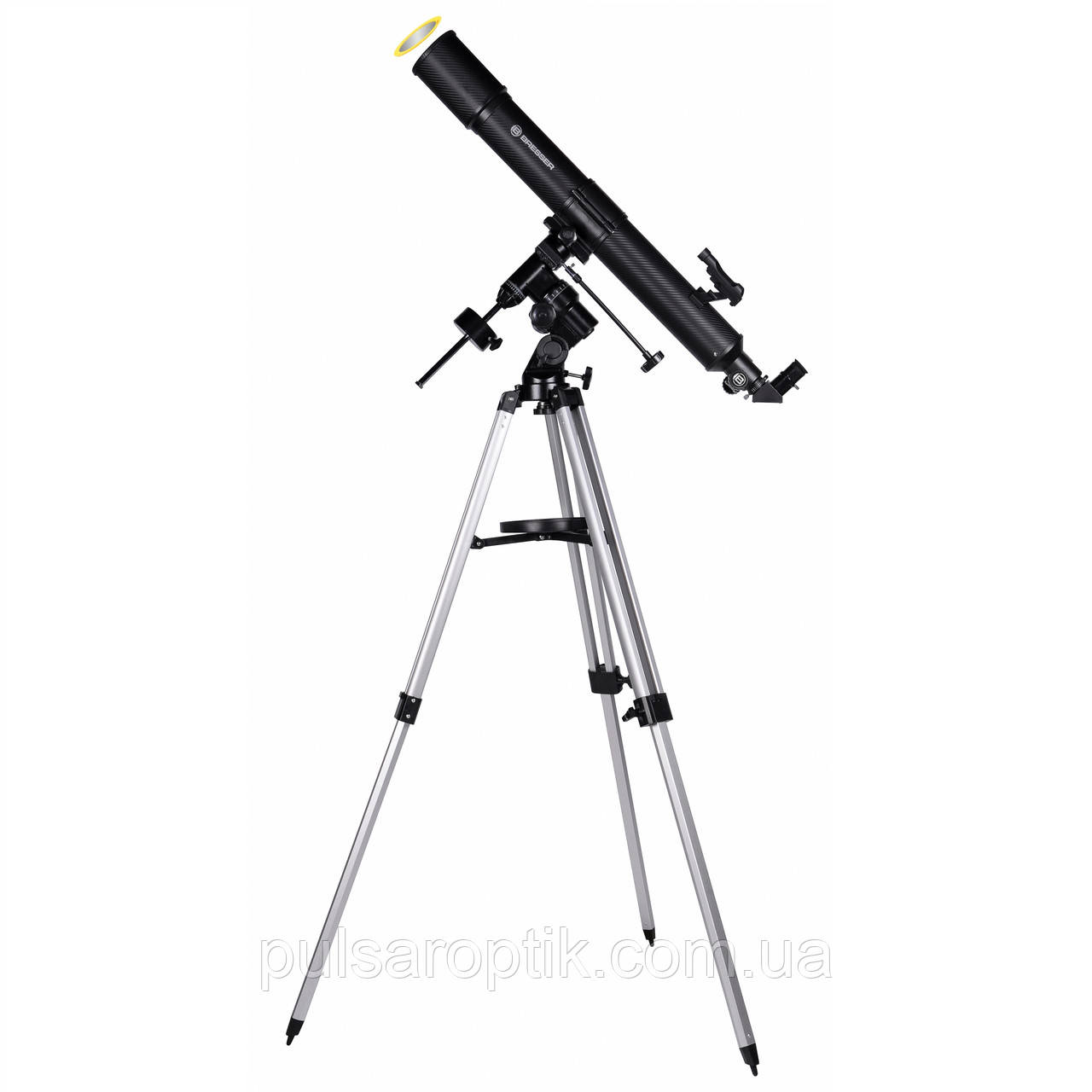 Телескоп Bresser Quasar 80/900 EQ Refractor Solar Carbon з сонячним фільтром і адаптером для смартфона
