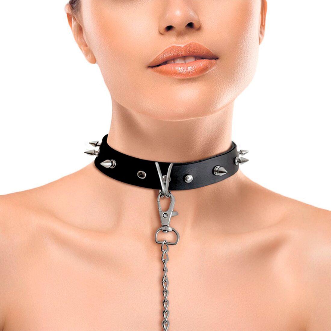 Нашийник з шипами та повідцем Art of Sex - Collar Spikes and Leash 18+