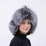 Зимова тепла шапка-вушанка Унісекс з натурального хутра блюфросту Чорнобурка, фото 2