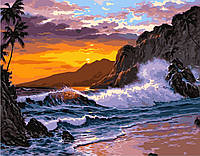 Картина по номерам VA-2211 Заход солнца на берегу океана 40х50см Strateg