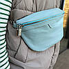 Шкіряна жіноча сумка бананка нагрудна, сумочка з натуральної шкіри Блакитної, фото 7
