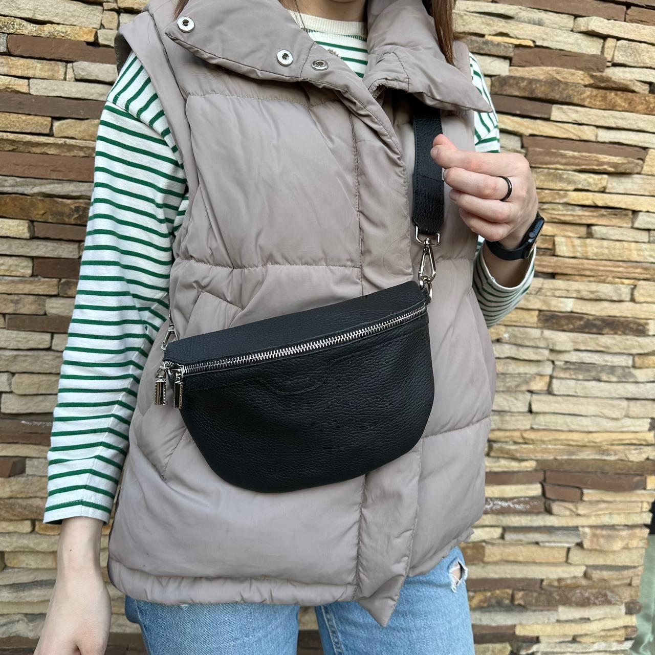 Шкіряна жіноча сумка-бананка нагрудна, сумочка з натуральної шкіри, фото 1