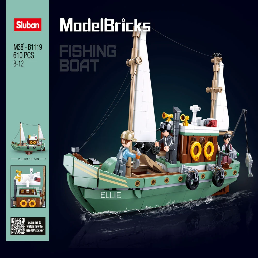 Конструктор блочний Model Bricks Рибальський човен SLUBAN M38-B1119 (610 деталей)