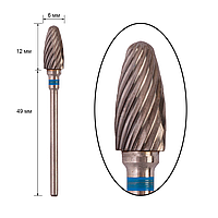 Фреза твердосплавная - конус, полусферический конец, диаметр 6 мм, рабочая часть 12 мм, синяя