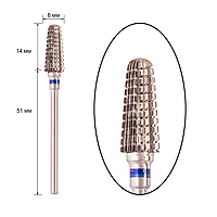Фреза реверсивная - конус, полусферический конец, диаметр 6 мм, рабочая часть 14 мм, синяя