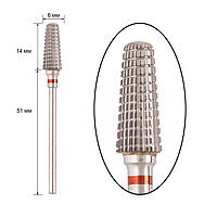Фреза реверсивная - конус, полусферический конец, диаметр 6 мм, рабочая часть 14 мм, красная