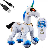 Интерактивная игрушка Единорог на пульте с USB, EL-2164, Синяя / Детская игрушка лошадь-робот с аккумулятором