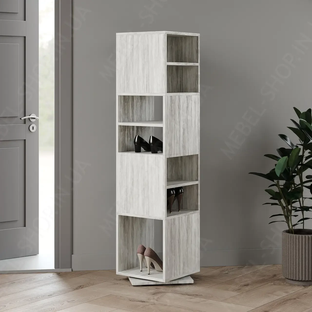 Полиця для взуття з обертовим механізмом із Ламінованого ДСП Підлоговий взуттєвий стелаж у передпокій, фото 1