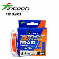 Шнур плетенный рыболовный Intech Интеч First Braid X4 Orange 100m 1.5 24lb/10.0kg
