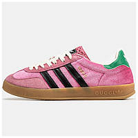 Жіночі кросівки Adidas Gazelle x Gucci Light Pink Velvet, рожеві кросівки адідас газелі гуччі газель гучі