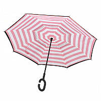 Зонт Lesko Up-Brella Розово-белые полосы двойной купол водоотталкивающая пропитка эргономичная ручка SET-22