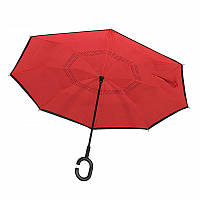 Зонт наоборот Lesko Up-Brella Красный обратного сложения брендовый для девушек Апбрела двойное складыван