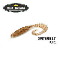 Силиконовая приманка, Съедобный силикон Bait Breath Curly Grub 3,5" (10шт) (Ur25 Clear/gold*orange*seed)