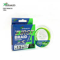 Шнур плетенный рыболовный Intech Интеч First Braid X4 Green 100m 0.3 6lb/2.72kg