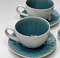 Набор чайный 4 чашки + 4 блюдца Olens "Скандия" 250 мл керамика бело-синяя для дома и ресторана