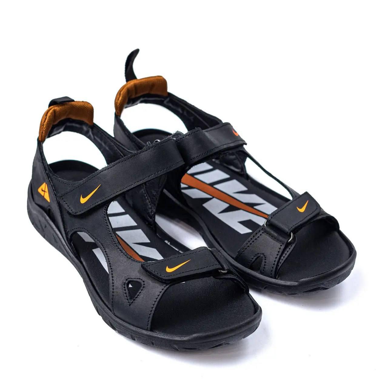 Чоловічі шкіряні сандалії чорні/жовтогарячі Nike NS Or (40 ч/ор) — Чоловіче літнє взуття, фото 1