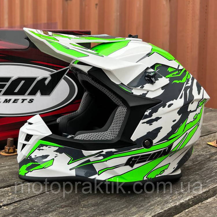 GEON MX633 WHITE/BLACK/GREEN, XS (53-54) Мотошолом Кросc