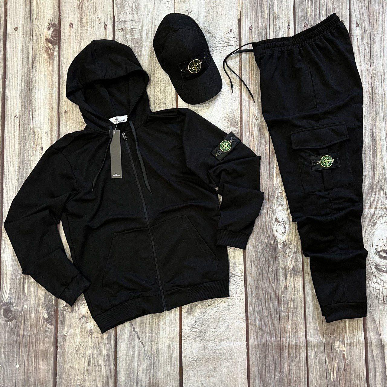 Спортивний костюм чоловічий stone island весняний осінній чорний кофта штани стон айланд весна осінь літо, фото 1