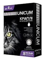 Капли от блох, клещей и гельминтов на холке для кошек Unicum COMPLEX 0-4 кг ( цена за 1 пипетку)