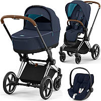 Cybex Priam 4.0 коляска 3 в 1 Nautical Blue шасси Chrome Brown