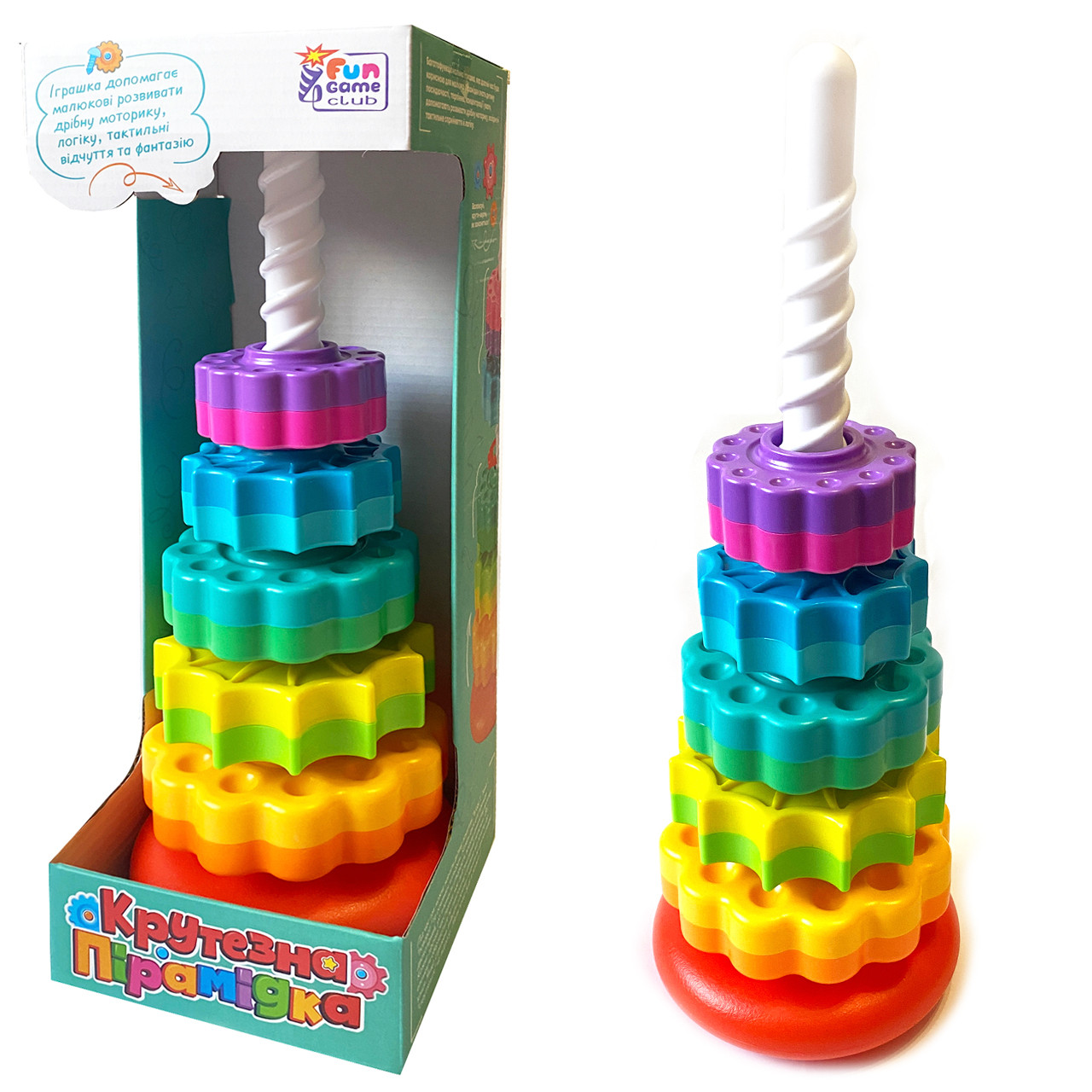 Розвиваюча іграшка Крутезна пірамідка кольорова вежа «Fun Game» 13*13*36 см (28948)1
