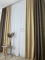Комплект штор песочный+коричневый duo №1 двухцветные шторы 1.5м/2шт. Микровелюр на окна в спальню и зал