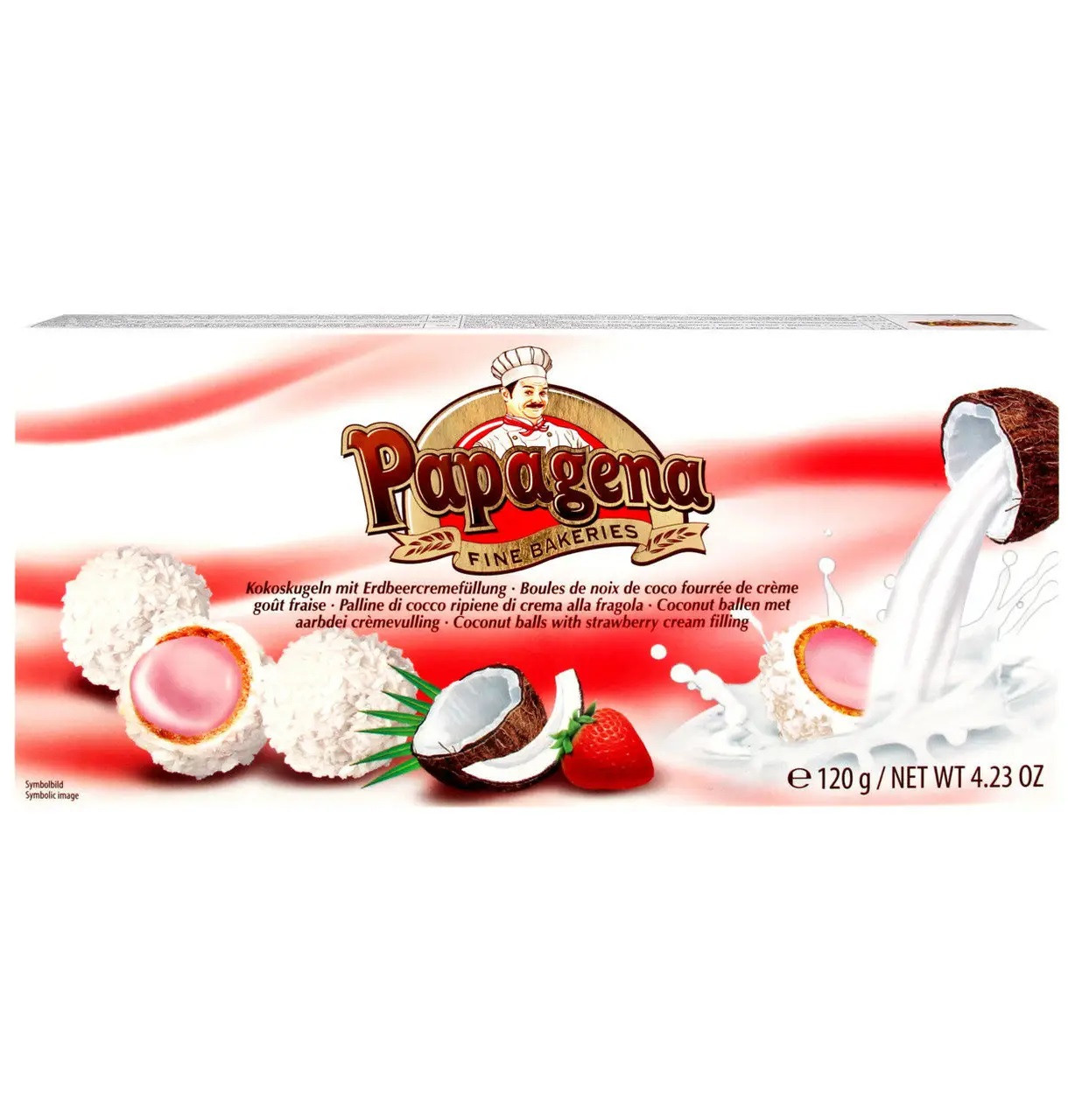 Кокосові цукерки Papagena (вафельні кульки в кокосі з полуничним кремом усередині) 120 г Австрія