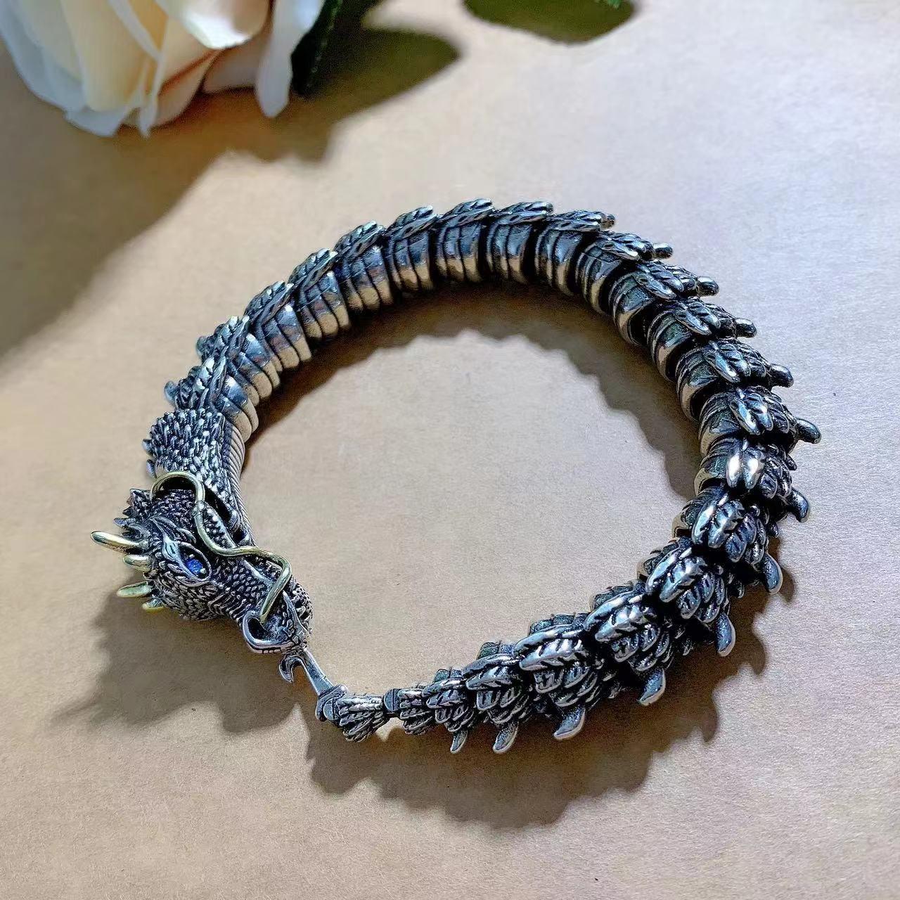 Срібний чоловічий браслет дракон