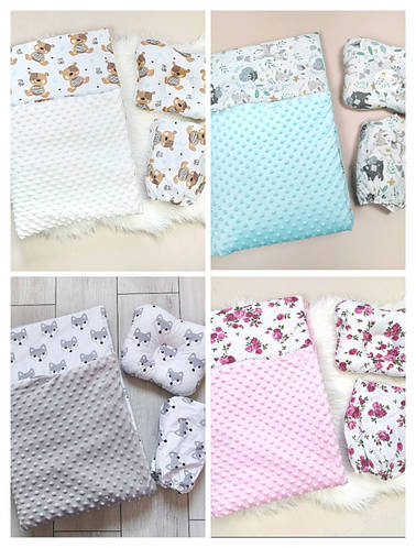 Набор в коляску "Минки" 3 предмета: подушка, плед, простынь / комплект ...