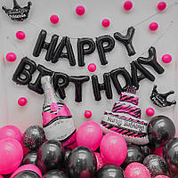 Набір повітряних кульок на день народження з тортиком та пляшкою шампанського