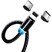 Кабель USB 3в1(Lightning/Micro USB/Type-C) ColorWay CW-CBUU020-BK 2,4A магнітний 1м чорний, фото 4