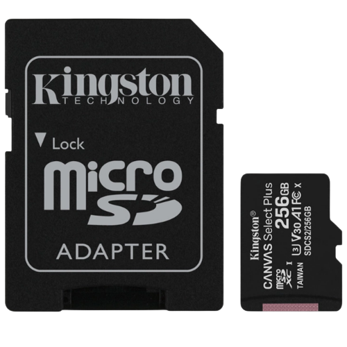 Карта пам'яті microSDXC 256Гб Class 10 (UHS-1) 100Мб/с Kingston Canvas Select Plus + adapter SD, фото 1