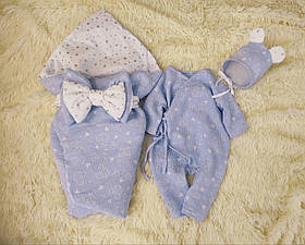 Комплект для новонароджених хлопчиків, блакитний з принтом