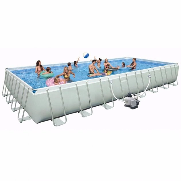 Басейн каркасний Intex 26378/26376/28376, прямокутний, розмір 975*488*132 см, пісочний насос+хлор.чистка, волейб. сітка