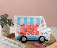 Пакет для частування автобус синій, фігурний дитячий пакет машинка для солодощів з зип застібкою 22х16 см