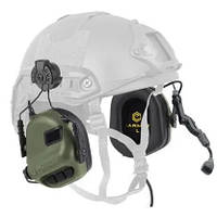 Активные наушники шумоподавляющие EARMOR M32 MOD3 ОЛИВА ORIGINAL тактические с микрофоном для шлема FAST